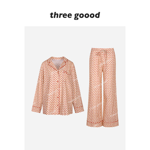 女两件套 海岛薄绒软萌少女居家感爱心睡衣套装 THREE GOOOD殷三吉