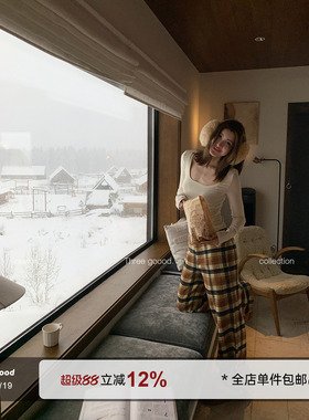 THREE GOOOD殷三吉 秋冬序章 复古松弛感格子毛呢休闲裤宽松长裤