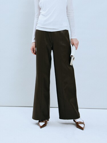 THREE GOOOD殷三吉   秋日黄昏休闲时髦复古风分割裁剪皮裤