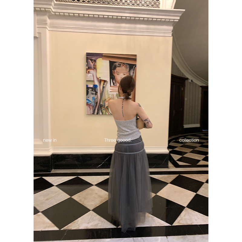 蝴蝶结绑带双层网纱立体感半身裙