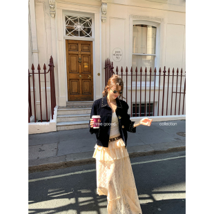 蕾丝无腰褶皱双层裙摆半身裙垂坠感 甜美梦幻 THREE GOOOD殷三吉