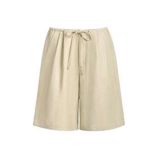 阔腿低腰慵懒 抽褶金属丝蛋白皮中裤 THREE GOOOD殷三吉