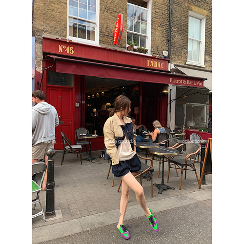 殷三吉风衣拼接斜纹牛仔外套