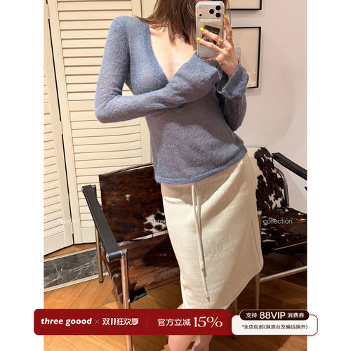 THREE GOOOD殷三吉 高腰复古字母印花短裙休闲慵懒街头风半身裙