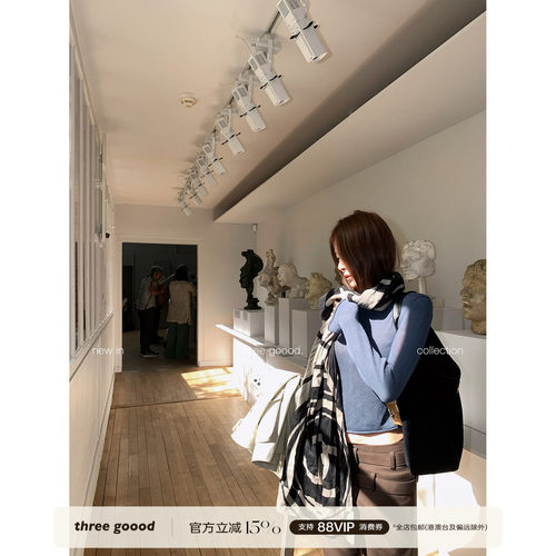 THREEGOOOD一字肩短款针织衫