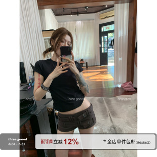 拉毛工艺软糯舒适百搭显瘦短袖 THREE 黑T恤 极简经典 GOOOD殷三吉