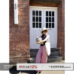 宽松慵懒直筒休闲遛弯裤 THREE 粉条纹 一眼心动 GOOOD殷三吉