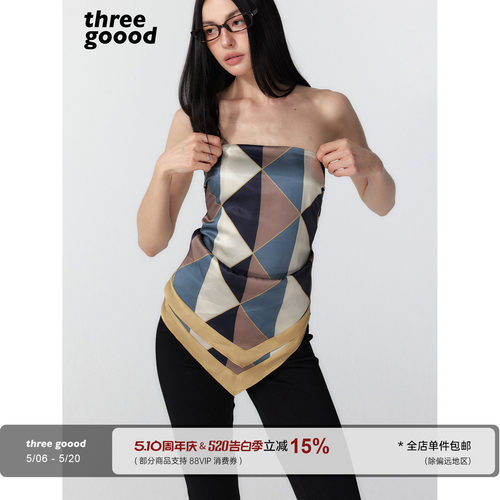 THREEGOOOD印花系带吊带抹胸