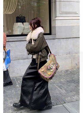 THREE GOOOD殷三吉 多面优雅牛仔拼接半身裙SSQ241161