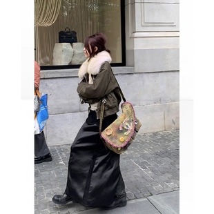 THREE 多面优雅牛仔拼接半身裙SSQ241161 GOOOD殷三吉