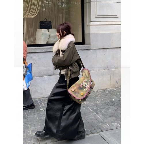 THREE GOOOD殷三吉 多面优雅牛仔拼接半身裙SSQ241161