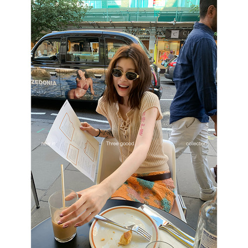 羊毛坑条绑带设计感毛织上衣