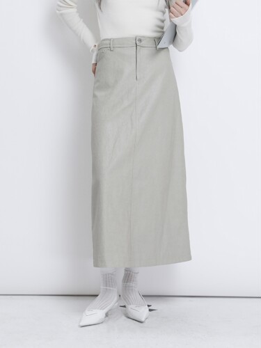 THREE GOOOD殷三吉  浅苏薄荷简约A字版通勤风休闲皮半裙