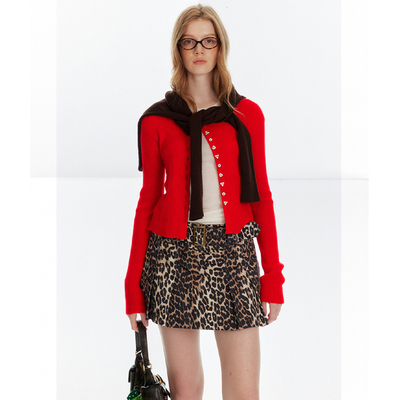 THREE GOOOD殷三吉 不羁的优雅豹纹百褶半裙DQ240199