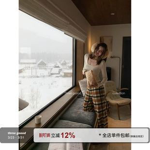 宽松长裤 THREE 复古松弛感格子毛呢休闲裤 秋冬序章 GOOOD殷三吉