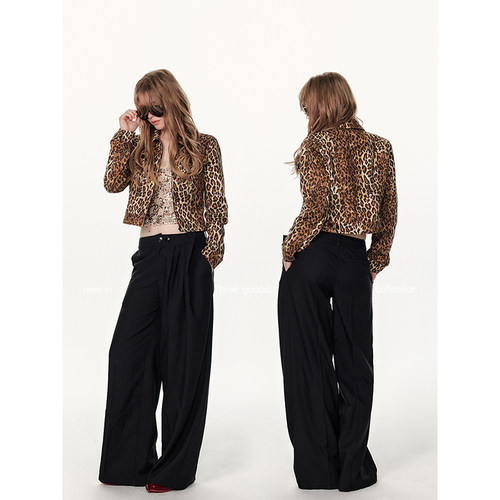 殷三吉小版翻领短款豹纹夹克外套