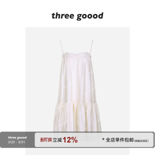 甜系纯欲温柔氛围感 蕾丝拼接吊带连衣裙 THREE GOOOD殷三吉