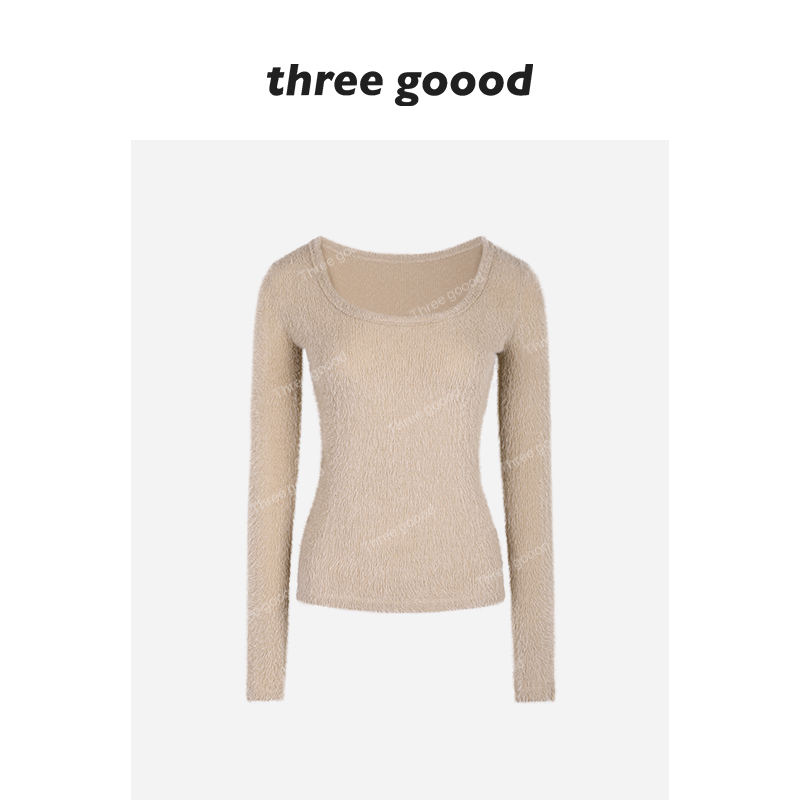 殷三吉短毛绒弹力针织打底衫