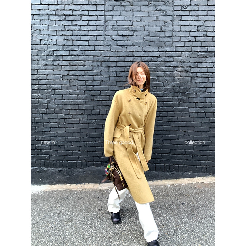 殷三吉69绵羊毛立领双排扣外套