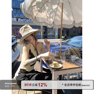 修身 THREE 斜肩拼色抽褶打底衫 撞色松弛感 显瘦上衣 GOOOD殷三吉