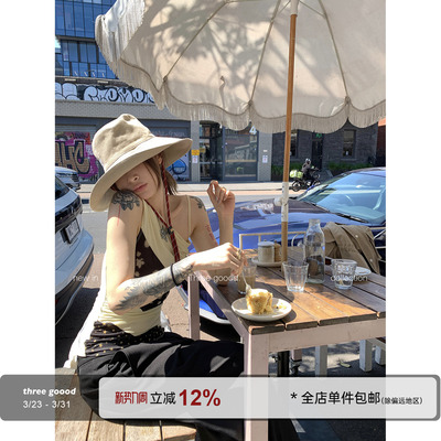 THREEGOOOD斜肩拼色打底T恤