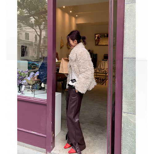 THREE GOOOD殷三吉 秋日私藏脚口皮袢水洗阔腿皮裤SSK241067