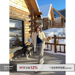 短款 休闲立领翻领皮毛一体毛毛外套女冬季 加厚 GOOOD殷三吉 THREE