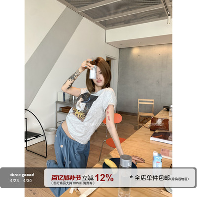 THREEGOOOD可爱猫咪印花T恤