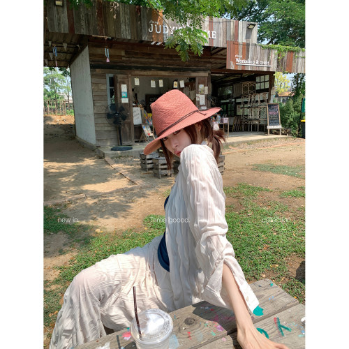 夏季薄透肌理褶皱衬衫半裙套装