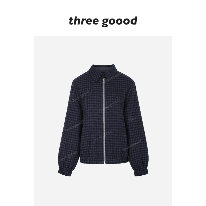 THREE GOOOD殷三吉 加厚绗棉羊毛毛呢格子短款夹克外套,女装/女士精品,短外套,淘宝优惠券,粉丝福利购,淘宝优惠卷