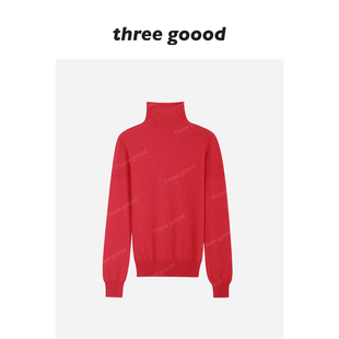 100绵羊毛高领打底毛衫 暖红织语 内搭 GOOOD殷三吉 THREE