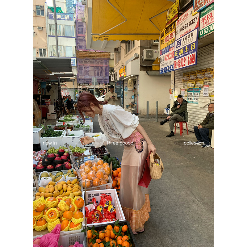 THREE GOOOD殷三吉许愿池少女时尚百搭街头风拼接半裙Y725G00294