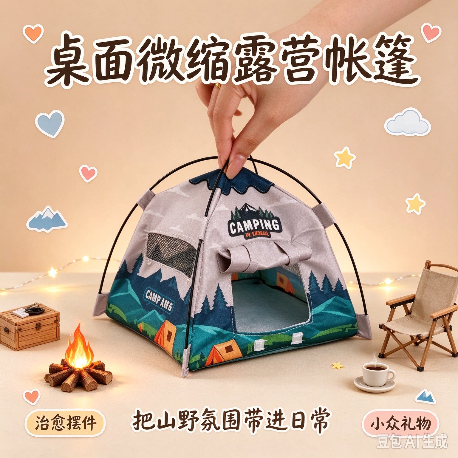 桌面微缩露营帐篷摆件 治愈系微景观模型生日礼物闺蜜创意礼品