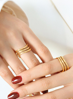 几何三层戒指指环中指食指个性