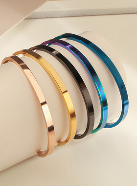 韩版INS风时尚小巧女生高级感C形开口钛钢镀金手镯手饰女2024新款