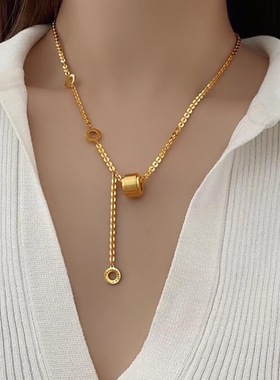 流苏拉丝磨砂小蛮腰路路通项链女钛钢不掉色轻奢百搭锁骨链新款