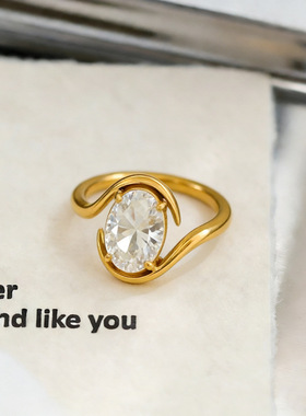 中古vintage马眼锆石波浪素圈钛钢镀金戒指中指食指指环欧美新款