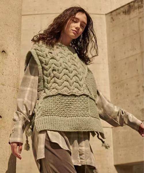 包税包邮 江户拾得 kha:ki 2021款 纯羊毛 手工编织 毛背心