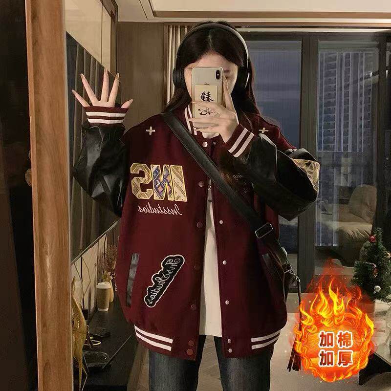 美式复古刺绣棒球夹克女春秋