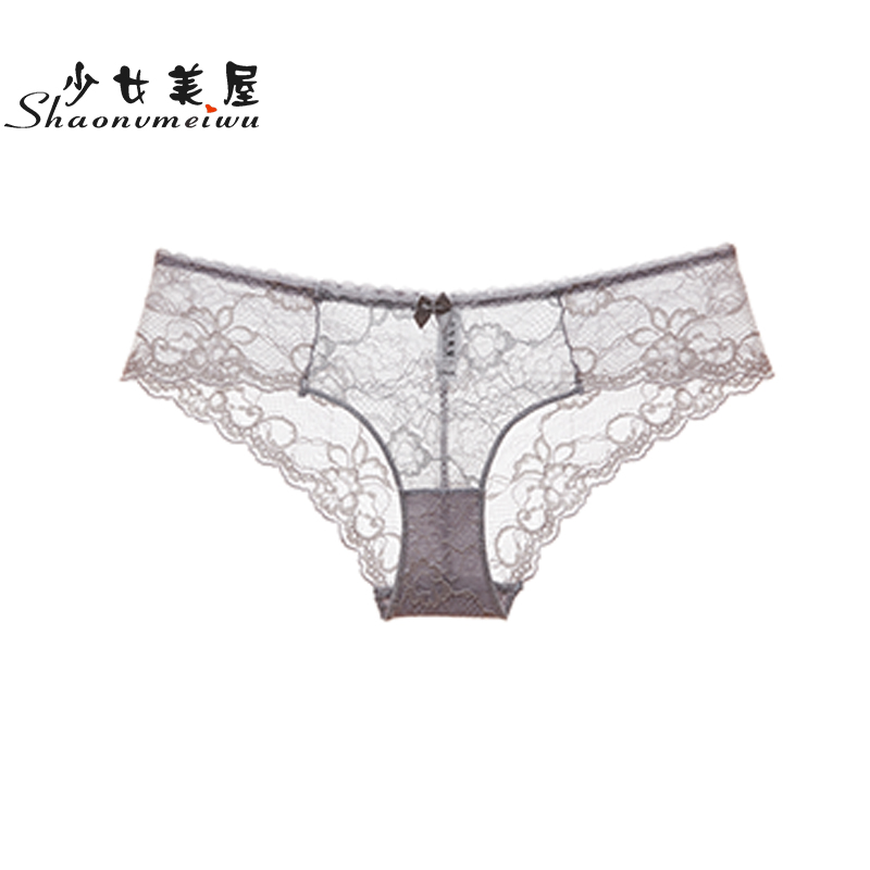 少女美屋女士性感蕾丝内裤网纱透明无痕中腰三角裤底裤裆部棉质