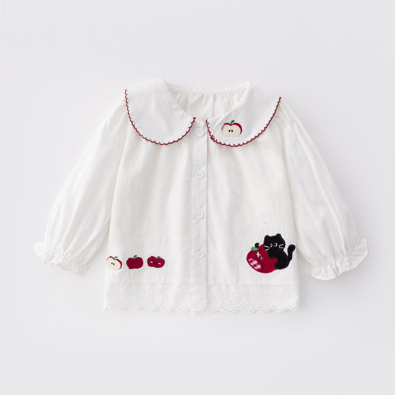 女童长袖衬衫春秋纯棉婴儿上衣洋气白色韩版潮甜美公主女宝宝衬衣