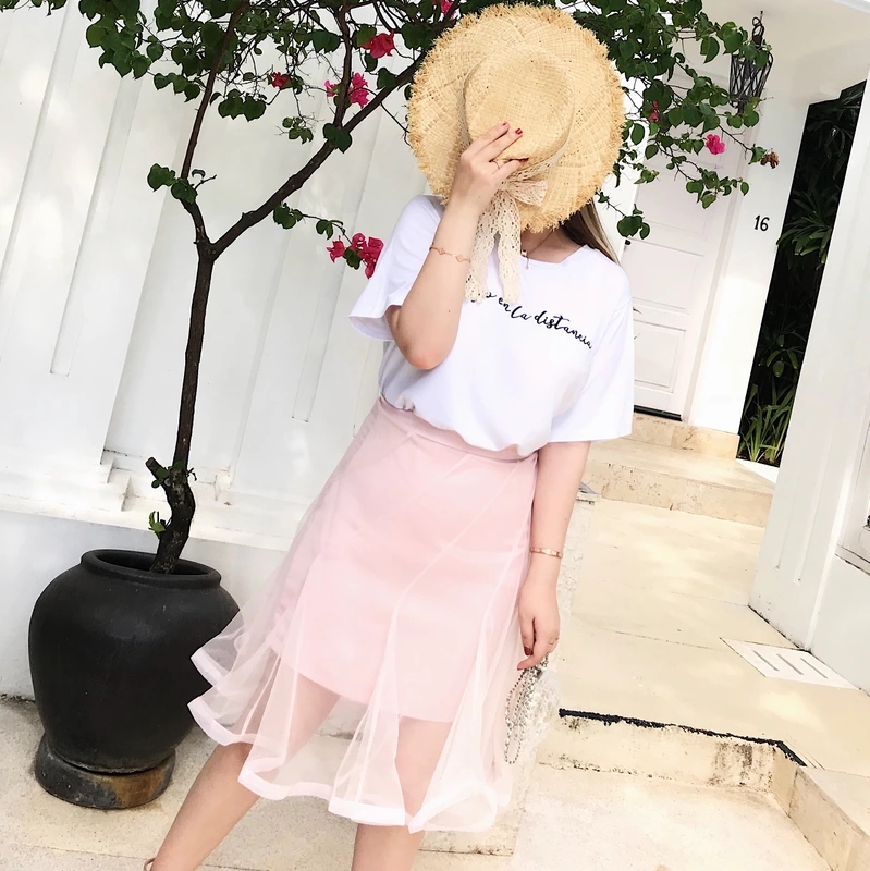 【冰點價】ins超火魚尾裙子女夏百搭顯瘦胖mm高腰網紗半身裙