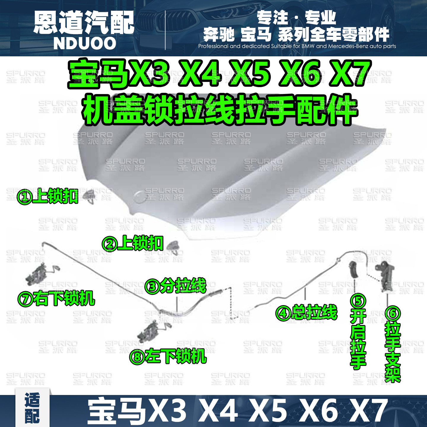 G适配宝马X5机盖锁X3锁钩X6锁扣X7拉线拉手X4开启手柄X3锁勾锁机