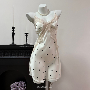 郑大嘻 卡布奇诺 性感睡衣女夏季2025新款带胸垫吊带睡裙波点女款