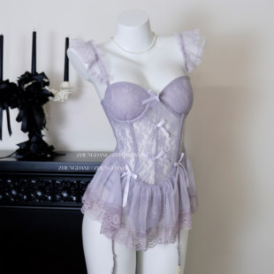 Painting girl 雨雾紫藤·甜美鱼骨胸衣吊带钢托内搭性感蕾丝上衣