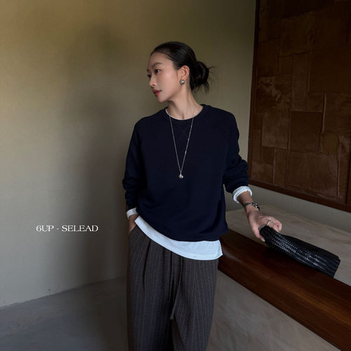 6UP韩系早秋纯色卫衣女小钱风宽松慵懒通勤休闲百搭13行新款61159
