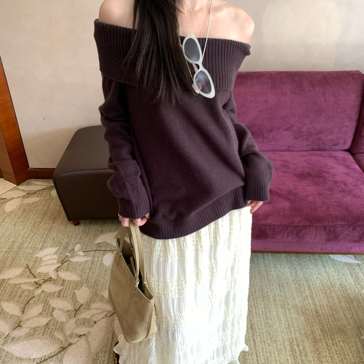 TABLE毛衣宽松百搭休高领翻领针织衫保暖毛衣（含100羊毛）38191