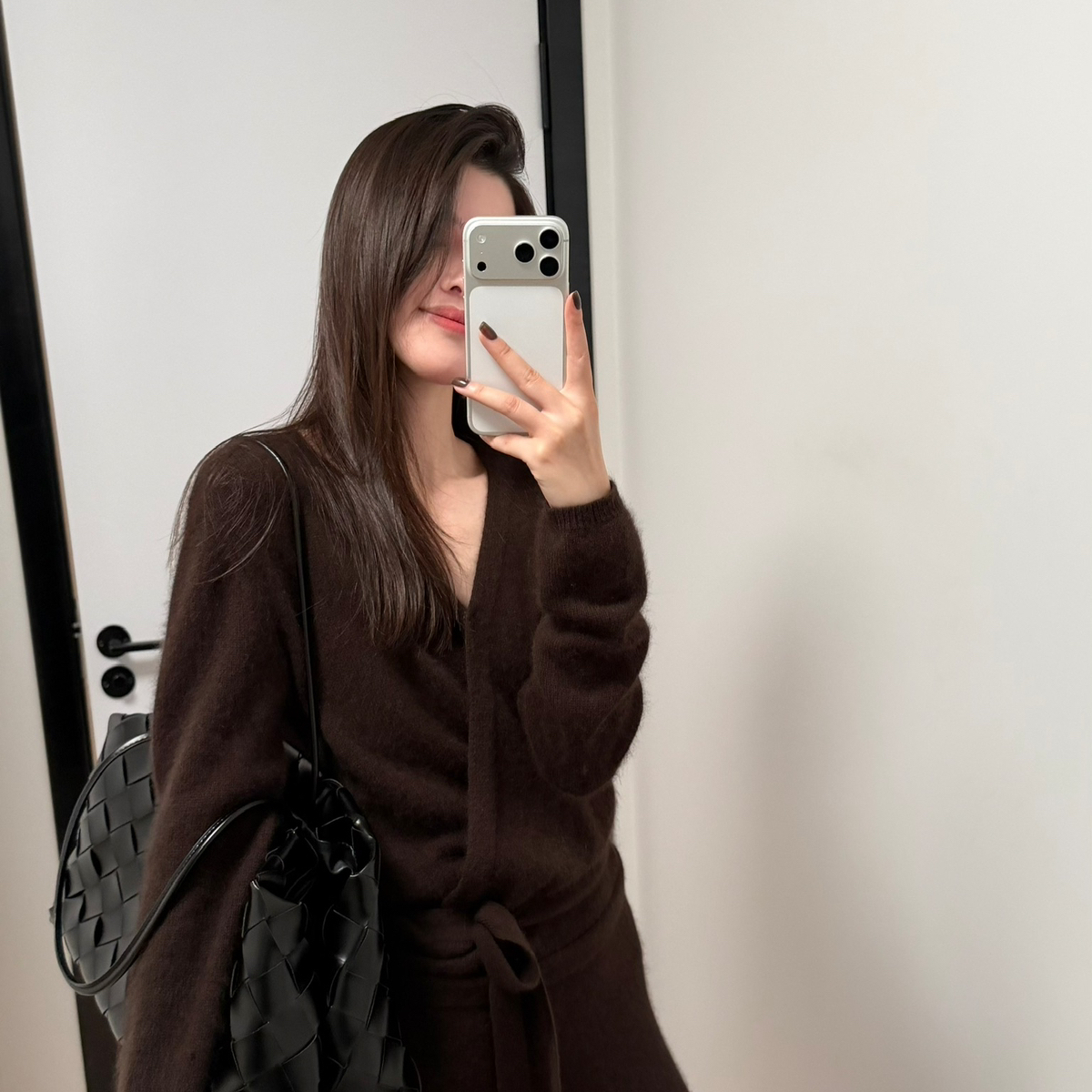 HUMSMR-法式慵懒风宽松绑带保暖毛衣(配腰绳)（含30浣熊绒）R018