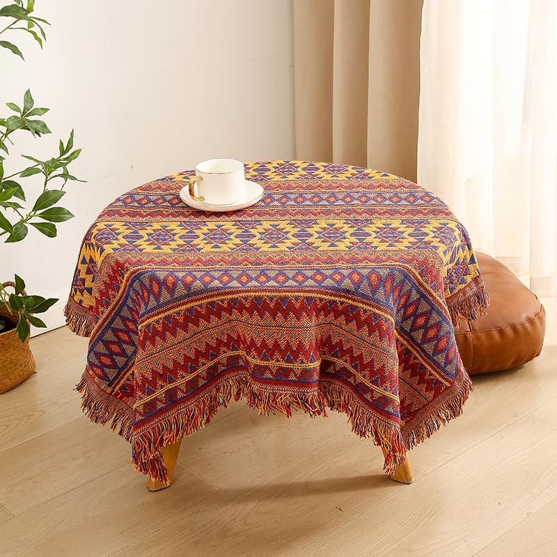时尚民族风百搭圆桌咖啡桌条桌茶几电脑桌电视柜防尘布桌布装饰布