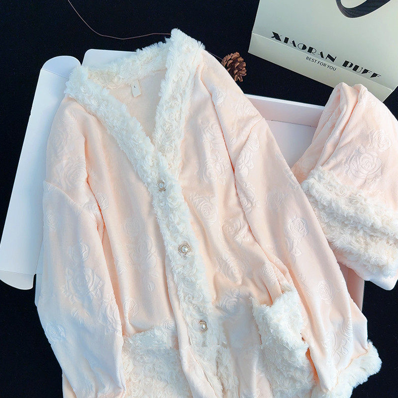 潮流新款小香风纽扣开衫女生家居服秋冬保暖长袖长裤睡衣两件套装,女士内衣/男士内衣/家居服,睡衣/家居服套装,淘宝优惠券,粉丝福利购,淘宝优惠卷